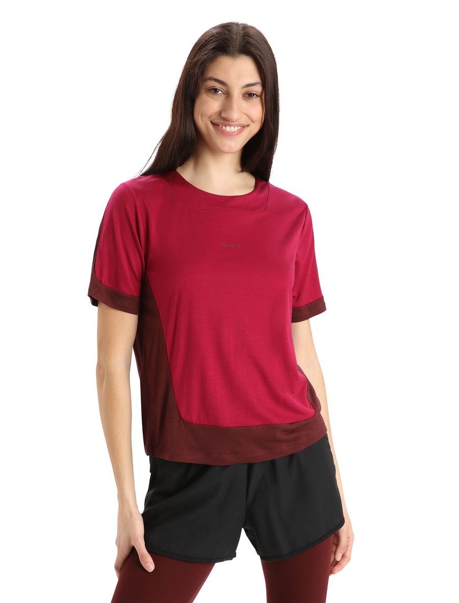 Cherry / Espresso Women\'s Icebreaker ZoneKnit™ Merino Short Sleeve Boxy T Shirts | USA 1588FDNM